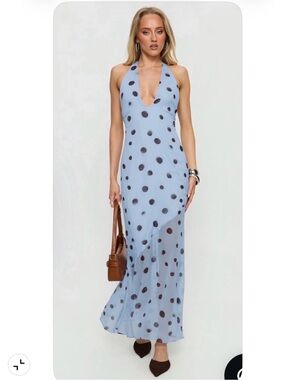 Princess Polly Blue Polka Dot Halter Maxi Dress
